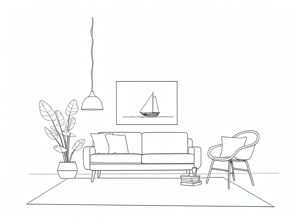 Hand-drawn sketch of home interior design